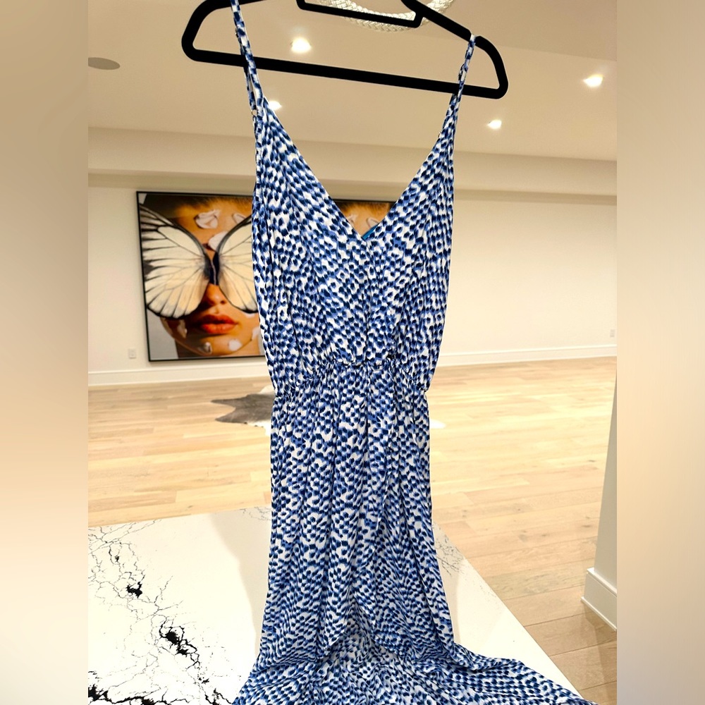 Tiare Hawaii blue and white pattern maxi dress